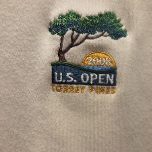 John Ashford Cream V-Neck Sweater with Torrey Pines, 2008,  Embroidery. Men's Lg